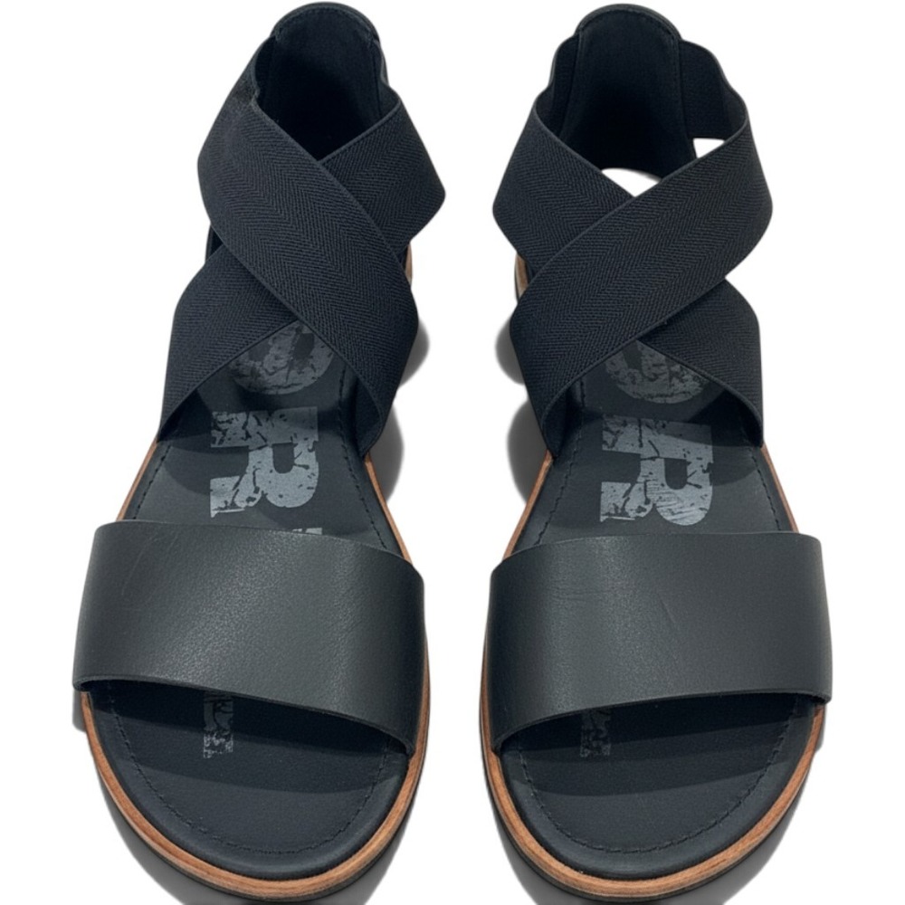 Sorel Sandals Womens Ella Strappy Flats Ankle Strap Black Leather shoes 8